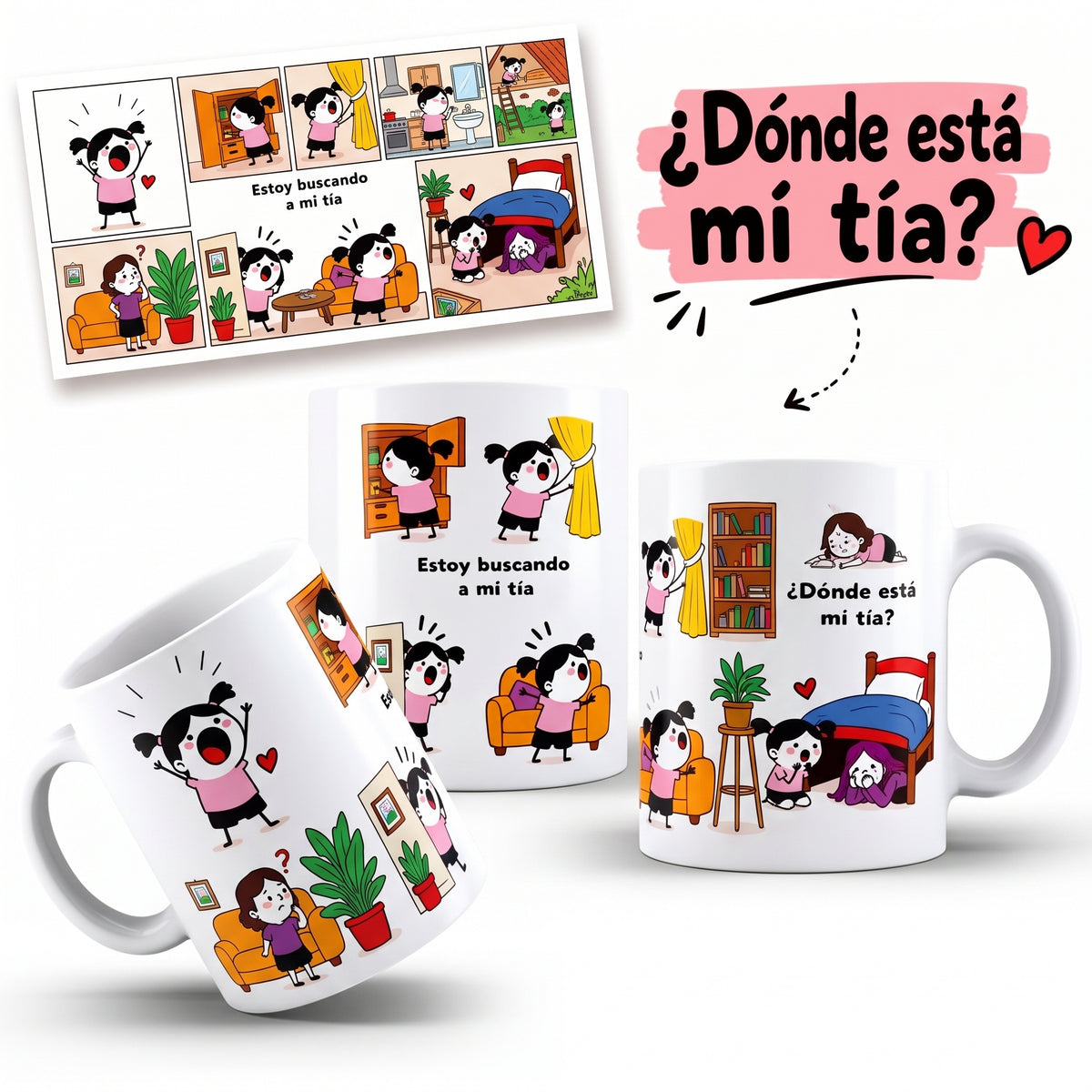 Taza “¿Dónde Está Mi Tía?” – 15 oz | Regalo Divertido para Tía