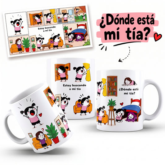Taza “¿Dónde Está Mi Tía?” – 15 oz | Regalo Divertido para Tía